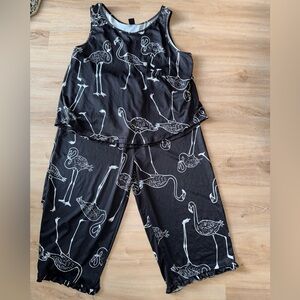Flamingo Print pajama set in Black & White